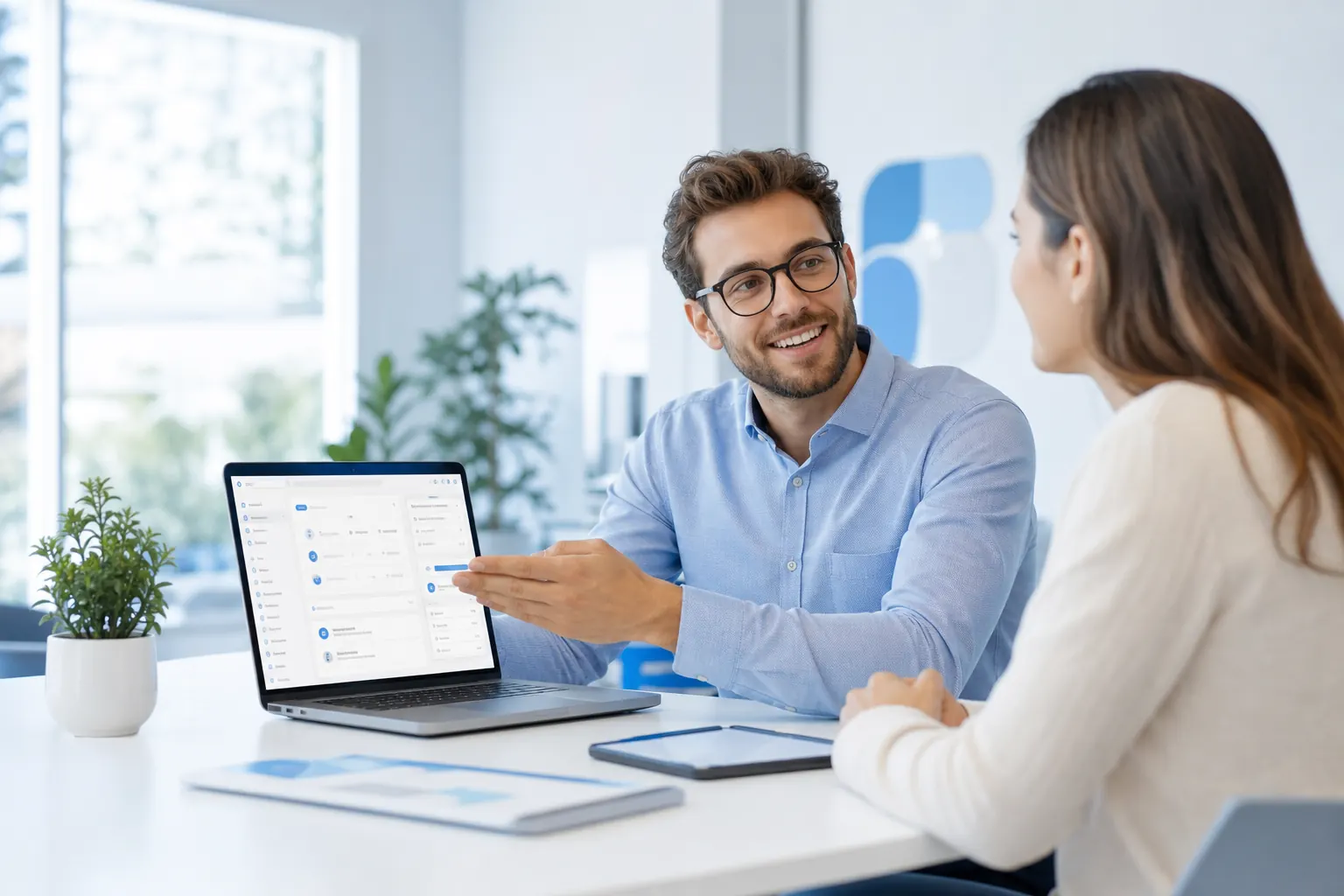 Consultant meeting with a client for software support
